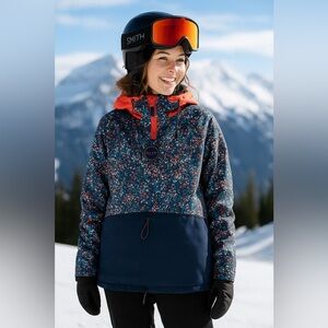 Roxy Multicolor pullover Ski Jacket with Coral Accents